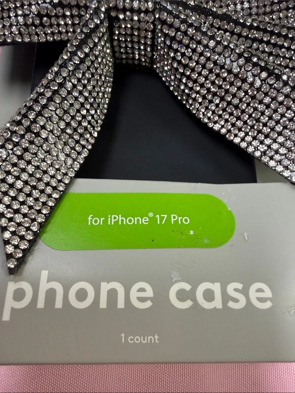 heyday Black iPhone 17 Pro Case with Silver Rhinestone Bow Accent